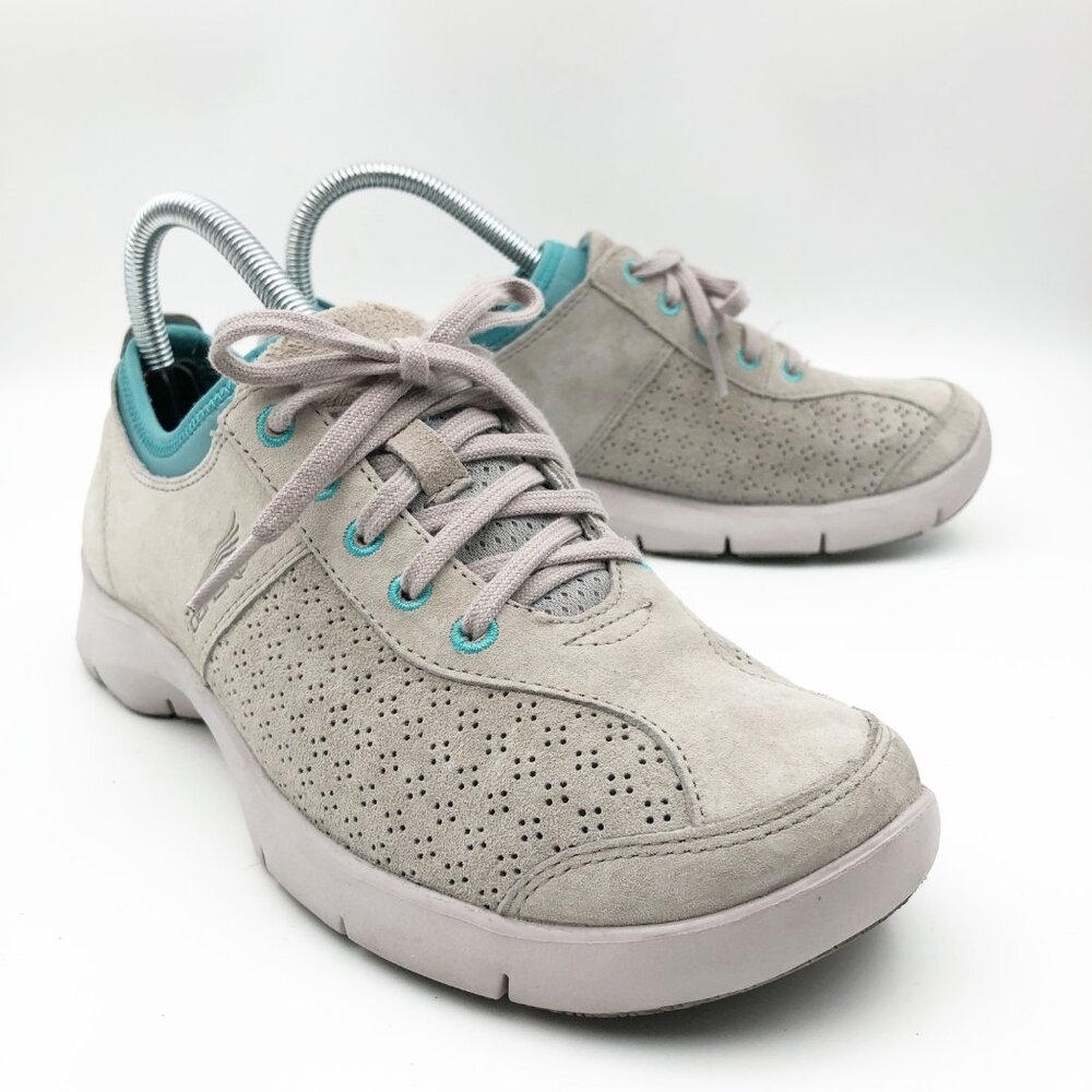 Dansko Light Gray Suede Sneakers with Teal Accents
